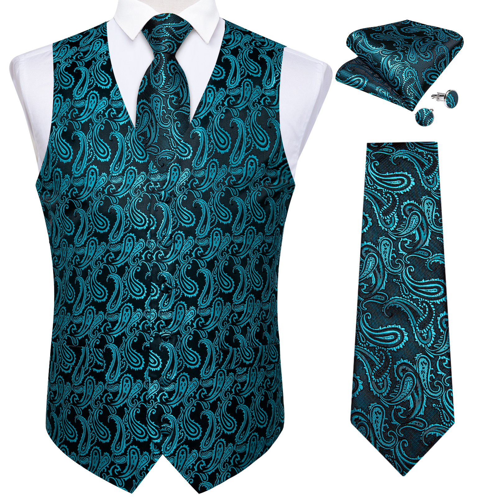Teal Blue Paisley Suit Vest fo - Mens Grooming Kit Luxury 리뷰 및 가격